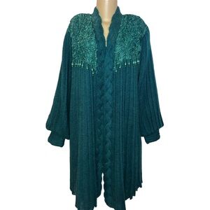 Vintage 80s Green Pleated Embellished Sweater Cardigan